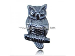 Hematite Owl On the Branch 18x32mm Pendant